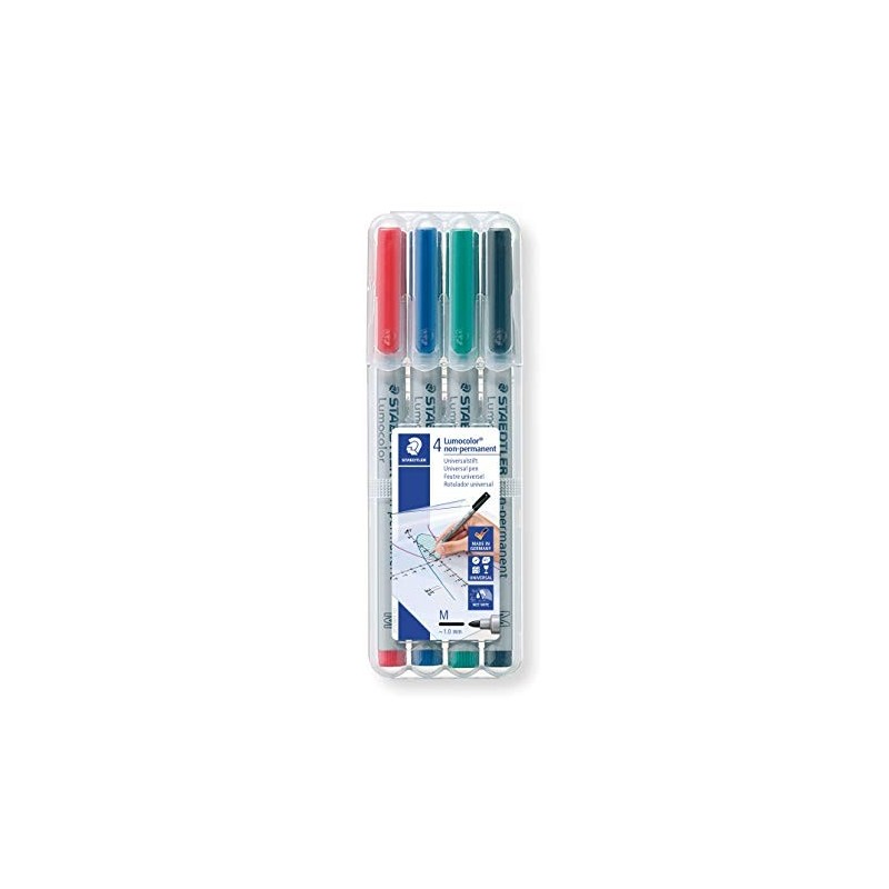 Pochette de 4 Feutres non permanent Lumocolor STAEDTLER Pointe biseautée Coul Ass 