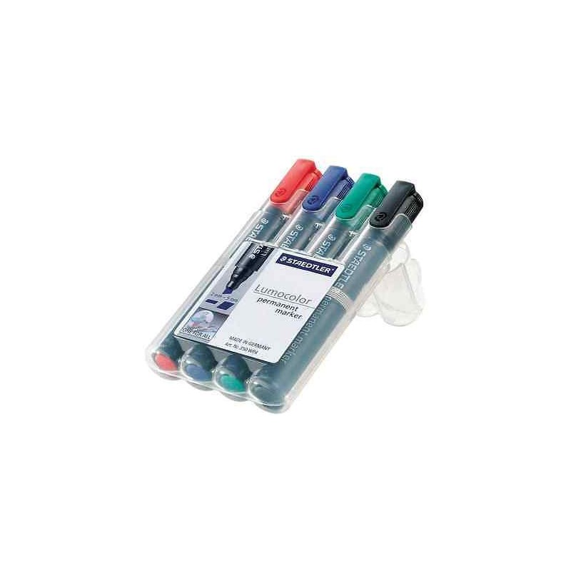 Pochette de 4 Marqueurs Permanents Lumocolor Staedtler Pointe Biseautée (Assortis) - Feutres Indélébiles Professionnels | Maroc