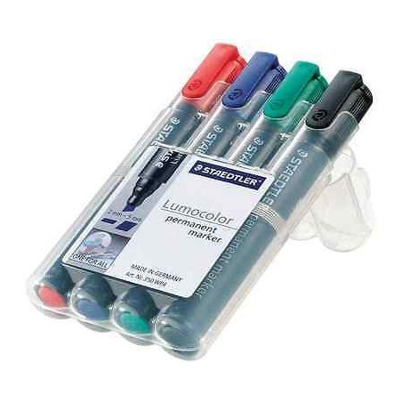 Pochette de 4 Marqueurs Permanents Lumocolor Staedtler Pointe Biseautée (Assortis) - Feutres Indélébiles Professionnels | Maroc