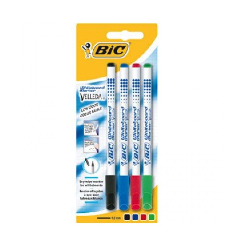 Pochette de 4 Marqueurs fins effacables BIC 1721 Velleda (4 Couleurs Assorties)