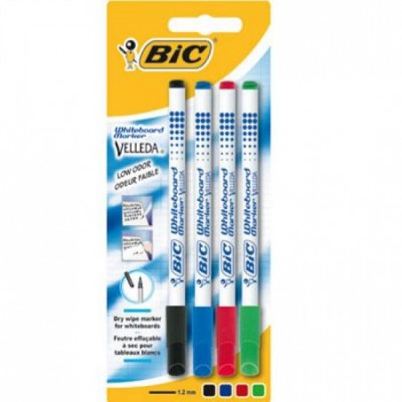 Pochette de 4 Marqueurs fins effacables BIC 1721 Velleda (4 Couleurs Assorties)
