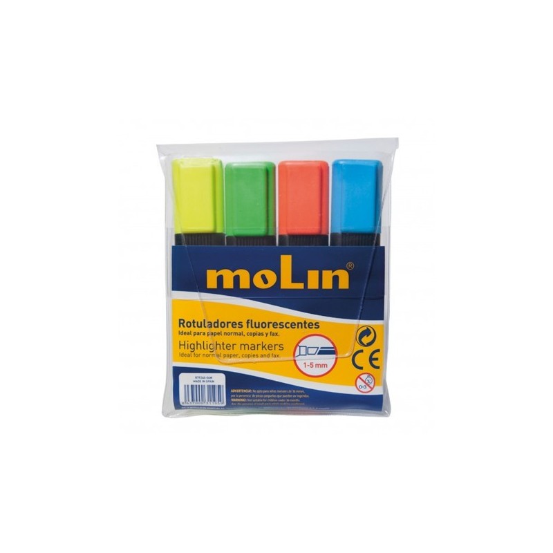 Pochette de 4 fluorescents MOLIN pointe bizeautée 4 couleurs 