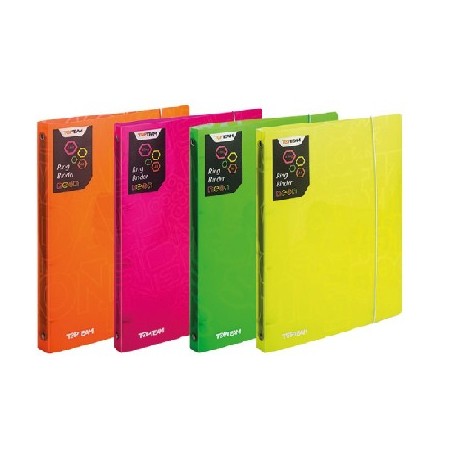 Classeur 4 anneaux coloris au choix Fluo + Élastique Neon dos 2,5 cm 