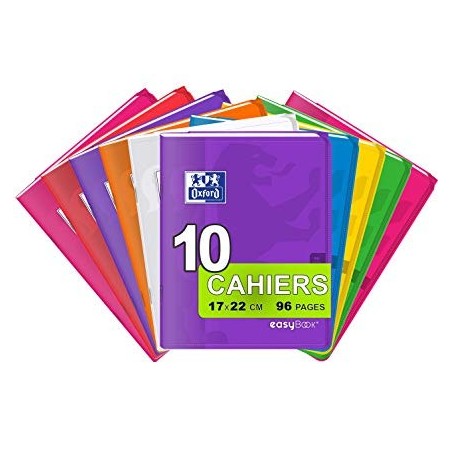 Lot de 10 Cahiers piqués OXFORD 96 pages 17 x 22 cm Couleurs assorties