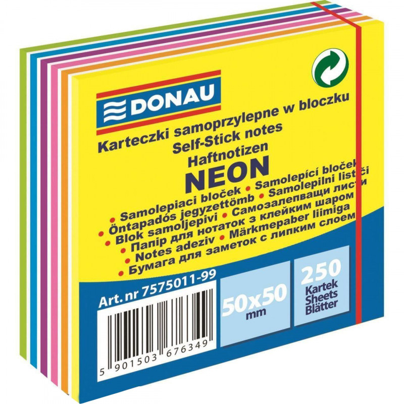  Lot de 12 blocs de 250 notes repositionnables DONAU 50x50 mm 6 coloris au choix 