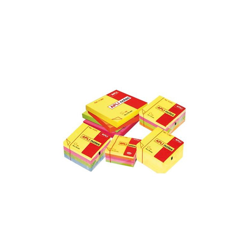  Lot de 12 Blocs de notes repositionnables Apli-Notes 75x75 mm 4 coloris fluos au choix 