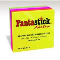 Lot de 12 notes repositionnables Fantastick Fluorescentes 76.2 x 76.2 mm 5 Coul assorties 