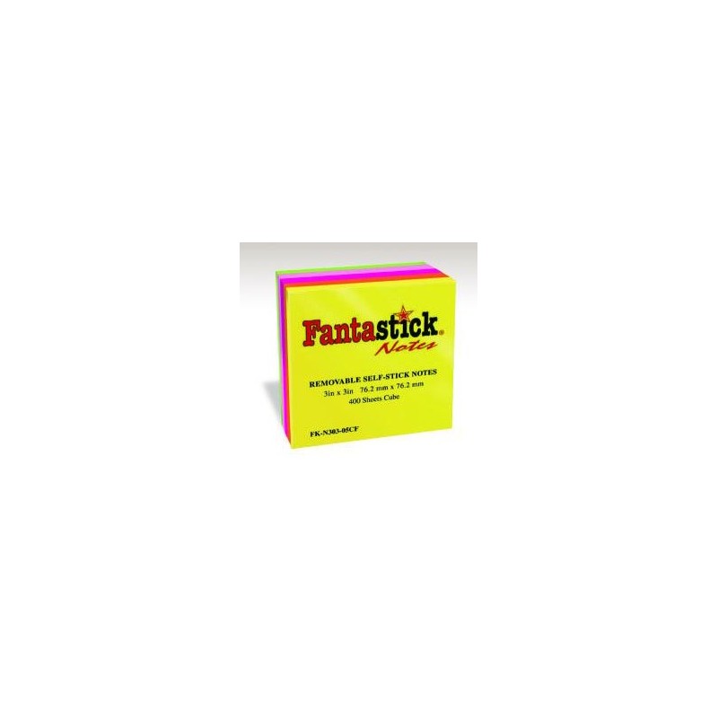  Lot de 12 notes repositionnables Fantastick Fluorescentes 76.2 x 76.2 mm 5 Coul assorties 