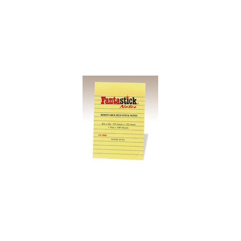  Lot de 12 notes auto-adhésives lignées Fantastick 101.6 x 152.4 mm Coul Jaune 