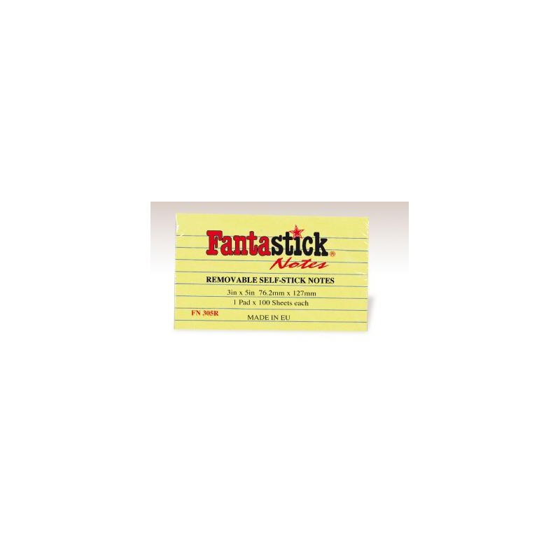  Lot de 12 notes auto-adhésives lignées Fantastick 76.2 x 127 mm Coul Jaune 