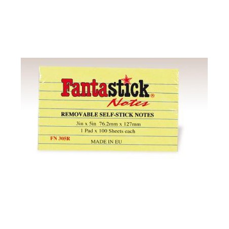  Lot de 12 notes auto-adhésives lignées Fantastick 76.2 x 127 mm Coul Jaune 