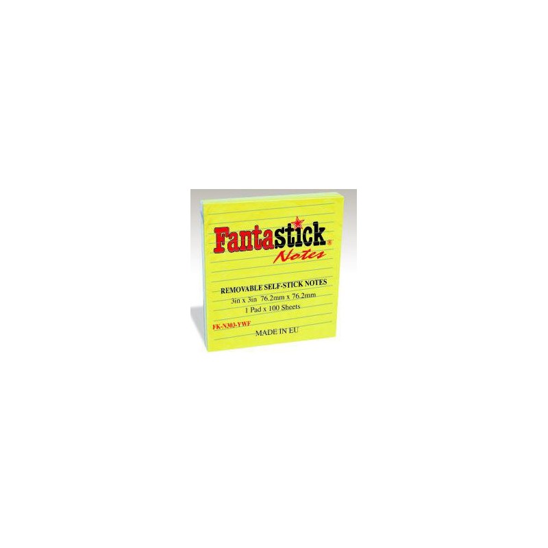  Lot de 12 notes auto-adhésives lignées Fantastick 76.2 x 76.2 mm Coul Jaune 