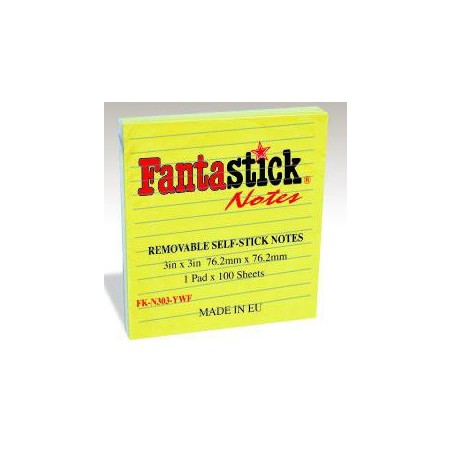  Lot de 12 notes auto-adhésives lignées Fantastick 76.2 x 76.2 mm Coul Jaune 