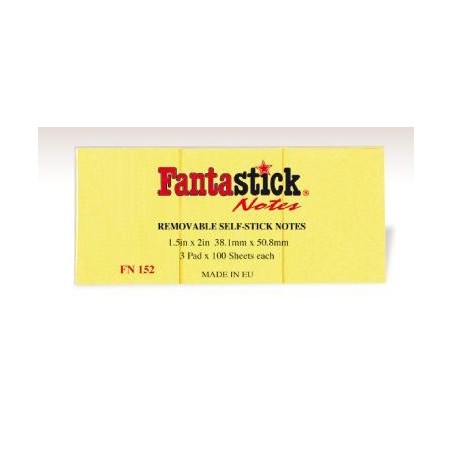  Lot de 12 notes auto-adhésives Fantastick 38.1 x 50.8 mm Coul Jaune 