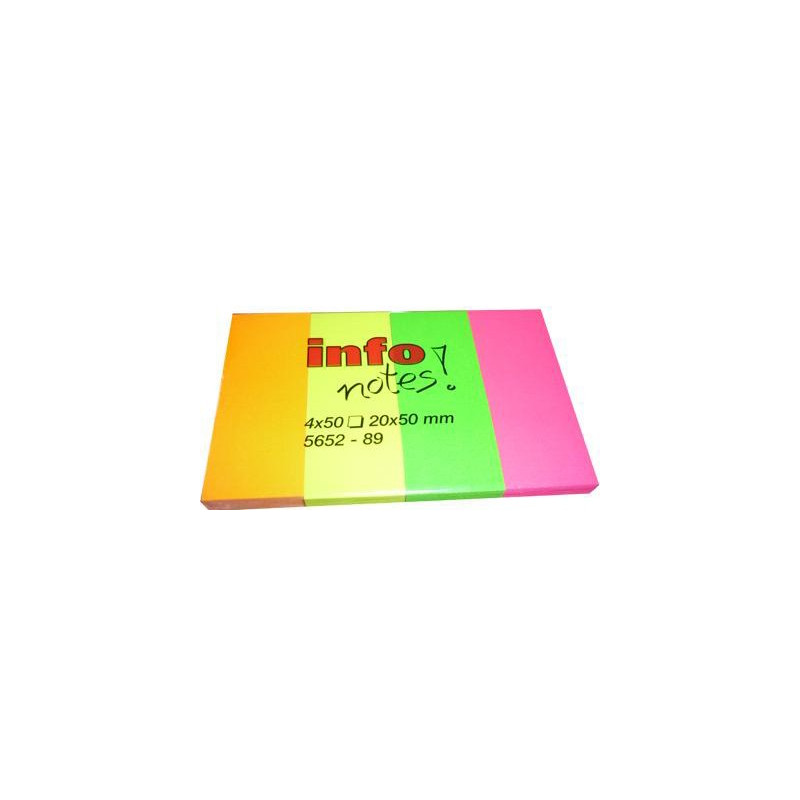  Lot de 10 Blocs de 4 notes repositionnables Info-notes 20x50 mm (4 Coul Fluo) 