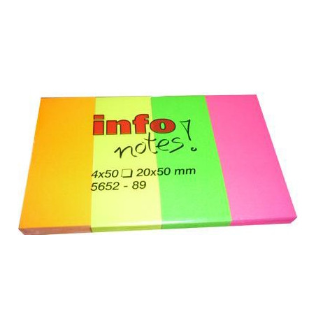 Lot de 10 Blocs de 4 notes repositionnables Info-notes 20x50 mm (4 Coul Fluo) 
