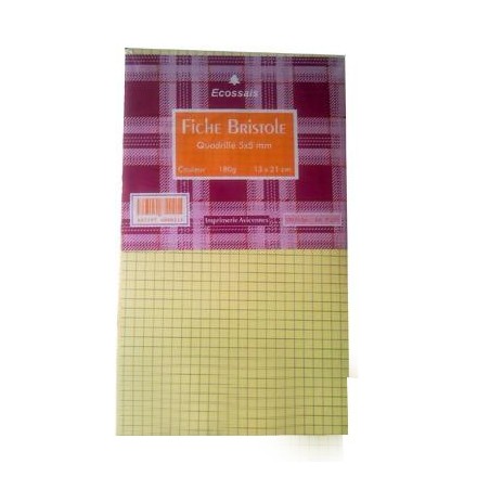Paquet de 100 fiches bristol 13,5x21 cm Quadrillé 5x5 mm Coloris au choix 180g