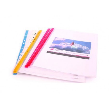  Paquet de 100 Pochettes perforées ALPHA A4 60 Microns (onglets 5 coloris au choix) 