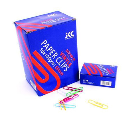  10 Boites de 100 Trombones plastifiées JKC Couleurs 28 mm 