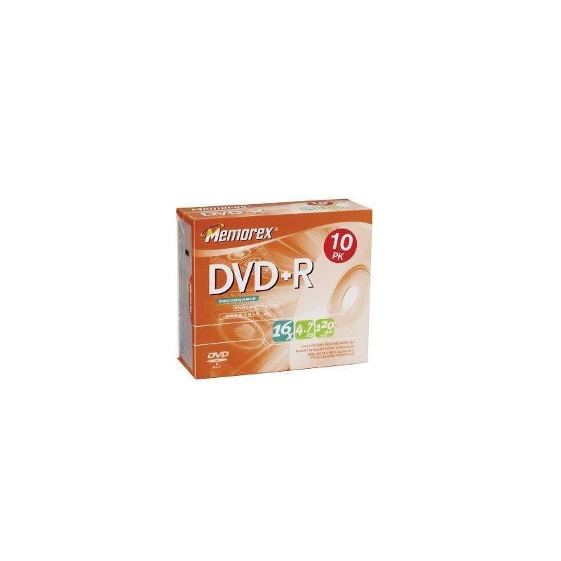  Boite de 10 DVD+R 4.7GB MEMOREX 16X avec Pochette 