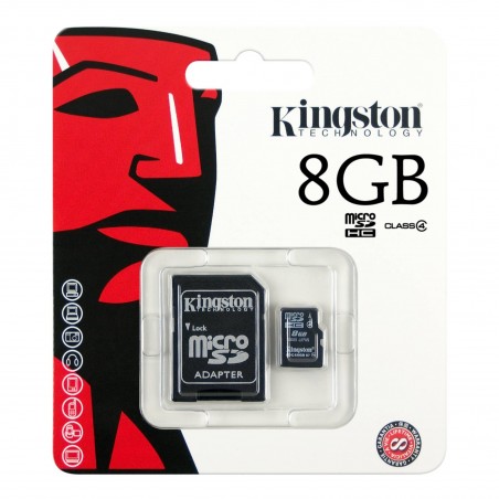  Carte Mémoire microSDHC KINGSTON 8GB Class 4 AVEC ADAPTEUR 