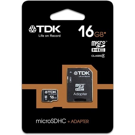  Carte Mémoire MicroSDHC TDK 16 Go Class 4 avec adaptateur 