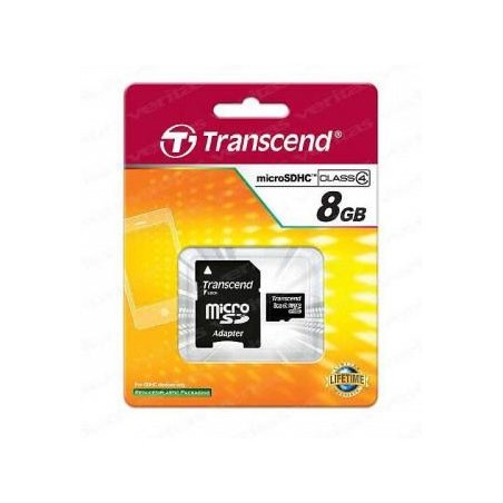  Carte mémoire MicroSDHC Transcend 8 Go classe 4 avec adapteur 