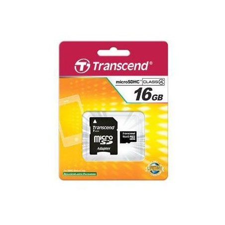  Carte mémoire MicroSDHC Transcend 16 Go classe 4 avec adapteur 