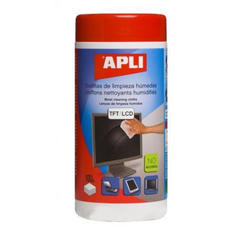  Lingettes de nettoyage humides, spécial écrans, APLI 100 unités 