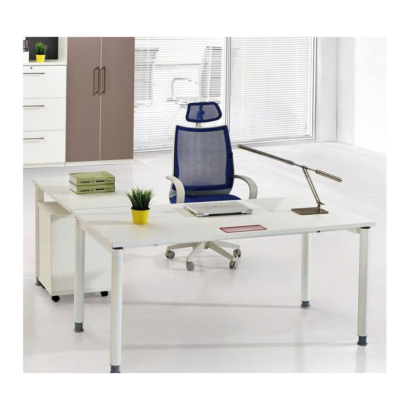 Bureau Opérateur CUBE avec retour 160 cm Blanc