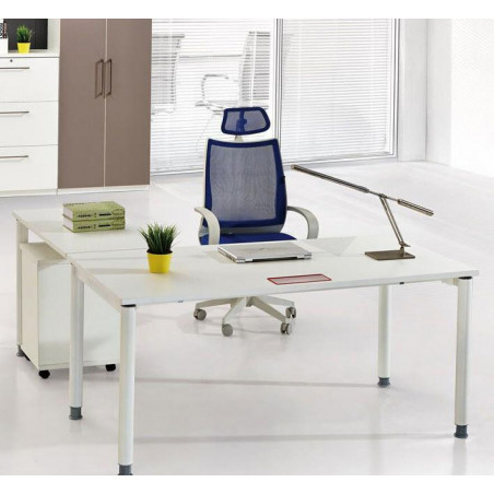 Bureau Opérateur CUBE avec retour 160 cm Blanc