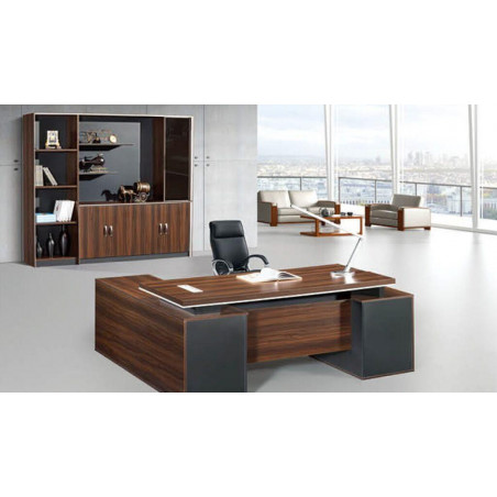 Bureau Direction GALILEE en wengé + retour avec rangement 200 cm