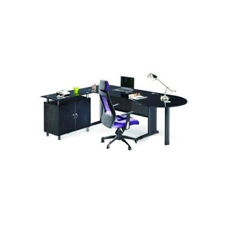 Bureau Direction BLACKY 220 cm en verre noir et métal