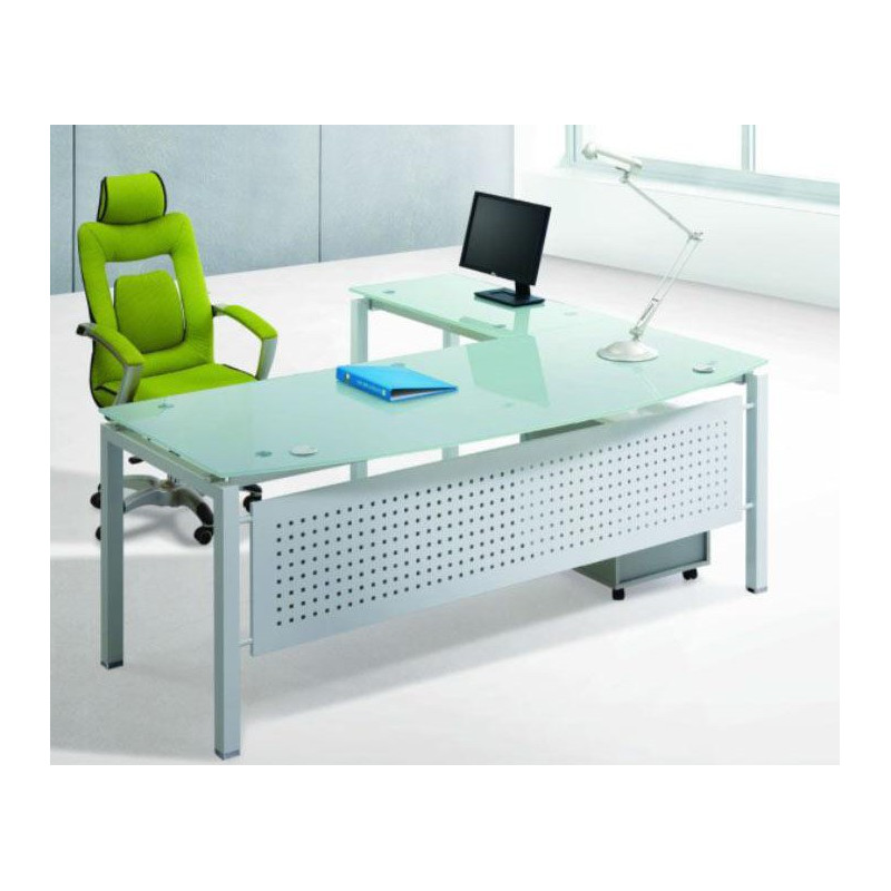 Bureau Direction ICE en verre sablé 180 cm + Retour