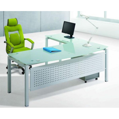 Bureau Direction ICE en verre sablé 180 cm + Retour