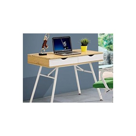 Meuble info ALEX avec 2 tiroirs en bois couleur Chêne et blanc