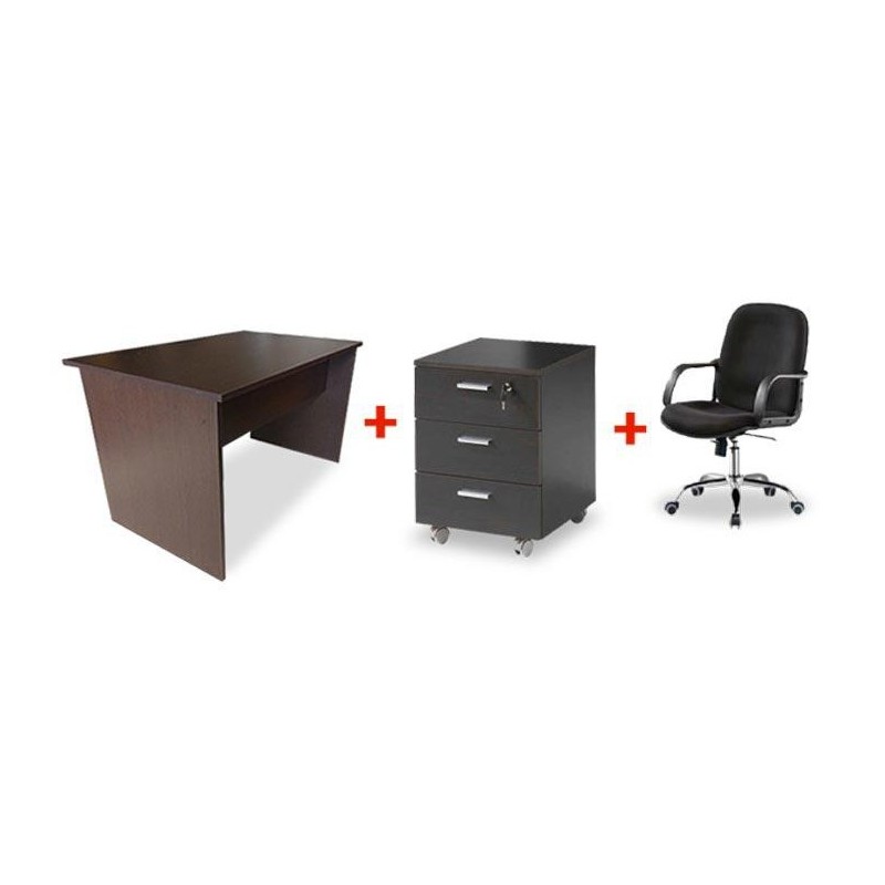 Pack Bureau opérateur en bois avec caisson et chaise opérateur à roulette