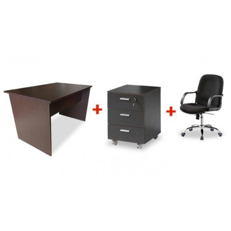 Pack Bureau opérateur en bois avec caisson et chaise opérateur à roulette