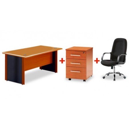 Pack Bureau Manager en bois avec caisson et Fauteuil président