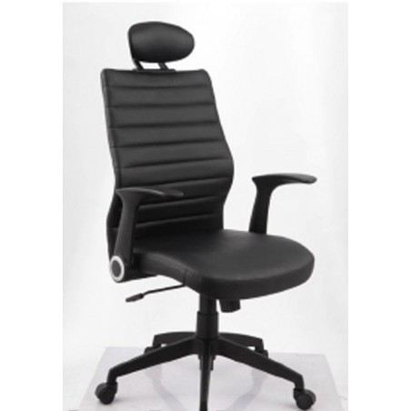 Fauteuil Manager REGAL simili Cuir et chrome noir avec têtière et accoudoirs réglables
