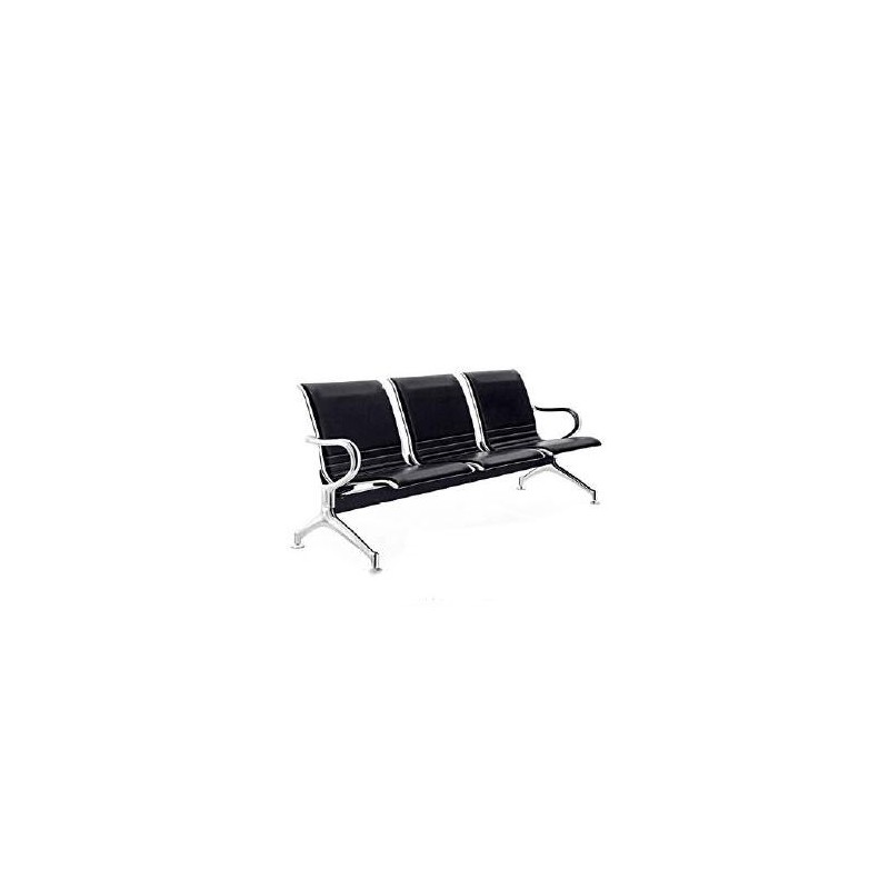Banquette de réception 3 places en métal perforé noir avec assise et dossier tapissés entièrement
