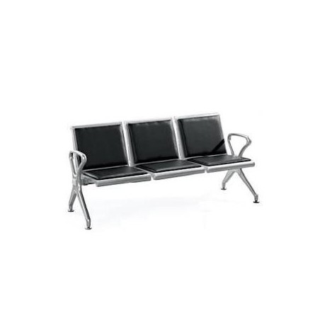 Banquette de réception 3 places en métal perforé noir avec assise et dossier tapissés