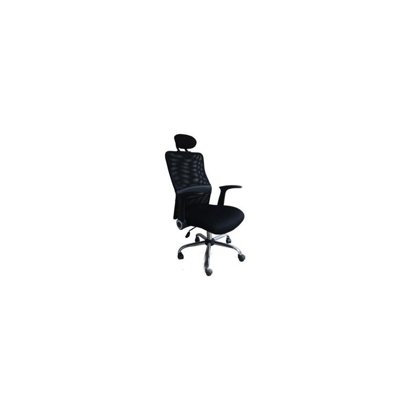 Fauteuil Manager REGAL en Tissu Mesh noir avec têtière & chrome