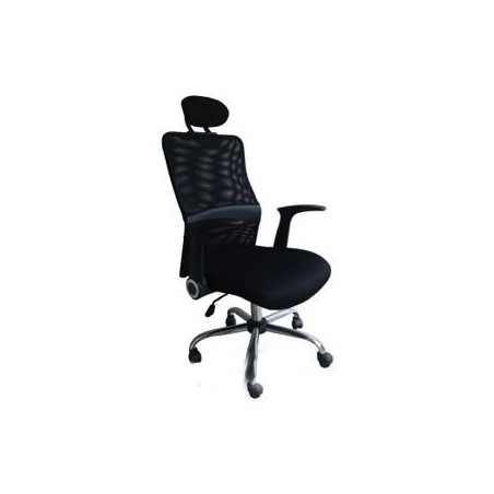 Fauteuil Manager REGAL en Tissu Mesh noir avec têtière & chrome