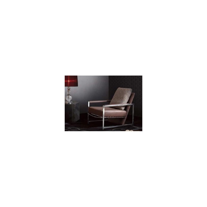 Fauteuil VINTAGE en cuir marron et structure en inox