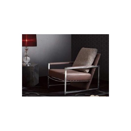 Fauteuil VINTAGE en cuir marron et structure en inox