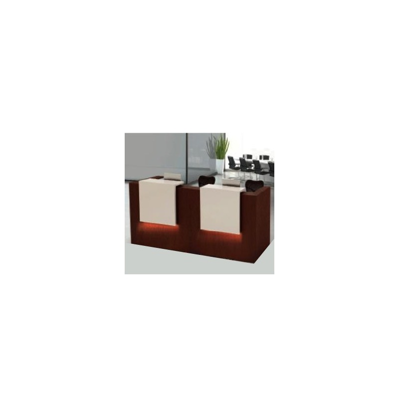 Comptoir de réception ALPHA avec côtés, Lumière LED 140 x 65 x 110 cm couleur wengé