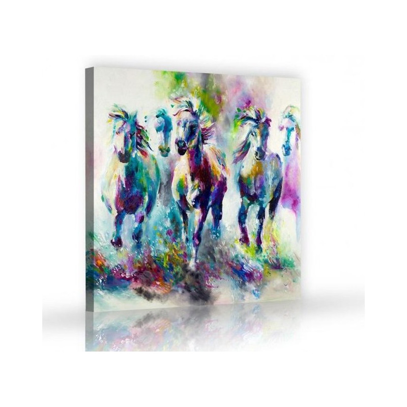  Tableau décoratif Colorful WHITE HORSES imprimé en HD 100x100 cm 