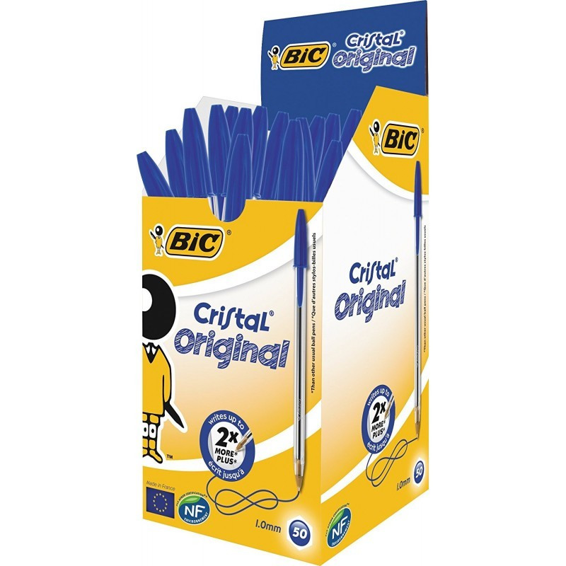 BOITE DE 50 STYLOS BILLE BIC CRISTAL BLEU