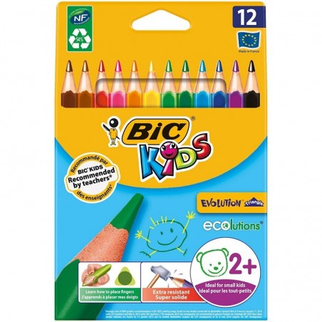Pochette 12 Gros crayons de couleurs Triangle Bic Kids Evolution